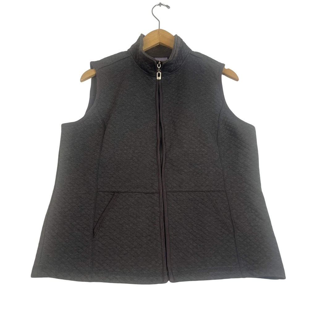 Laura Scott Womens Gray Quilted Full Zip Mock Neck Padded Vest Size Medium
